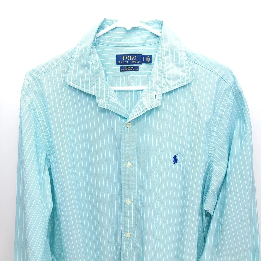 POLO Ralph Lauren Poplin Shirt Men's L Classic Fit Polo Logo 100% Cotton Stretch